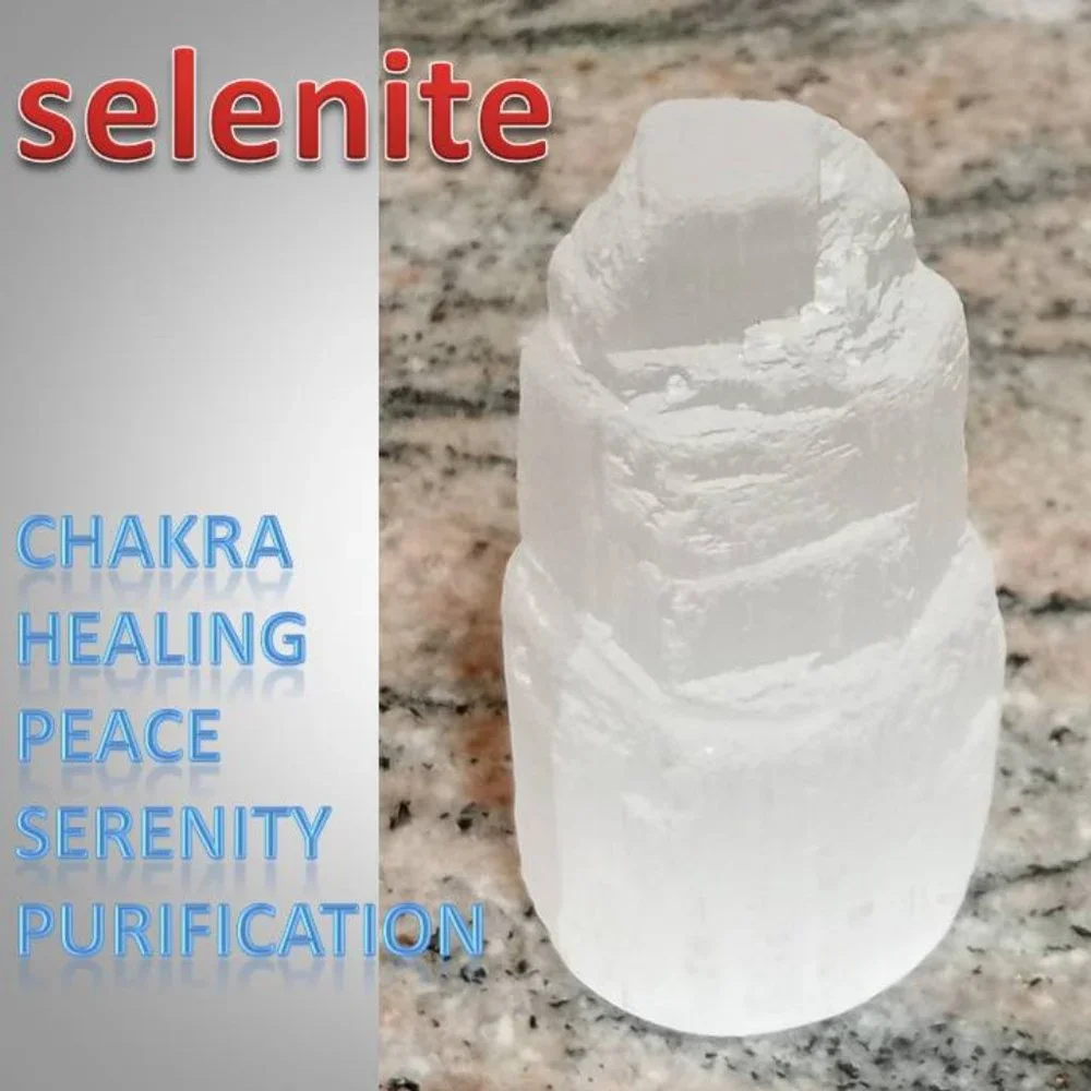 SELENITE  stone crystal TOWER : crown CHAKRA : HEALING 4 purification